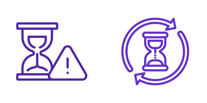 Hourglass icons with warning and refresh symbols isolated on transparent background