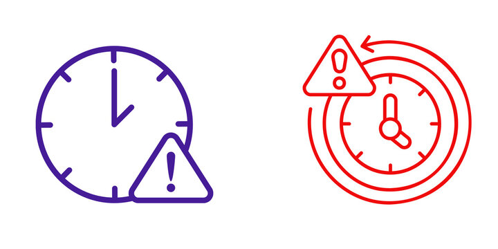 Clock with warning symbol icons isolated on transparent background