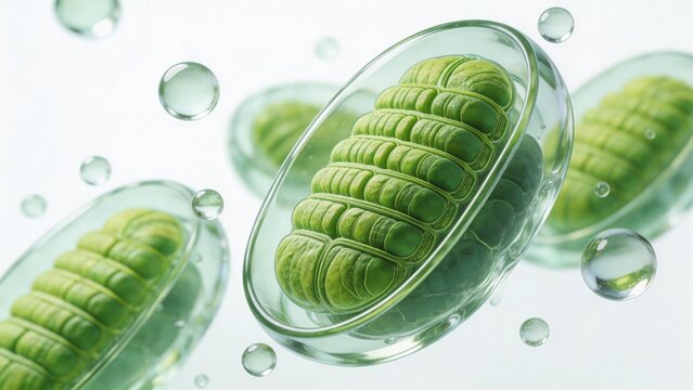 Green cellular structures in transparent containers