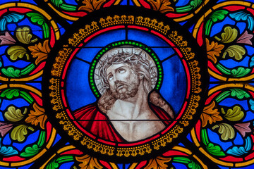 Fototapeta premium Stained glass (19th century) of Christ of Sorrows.