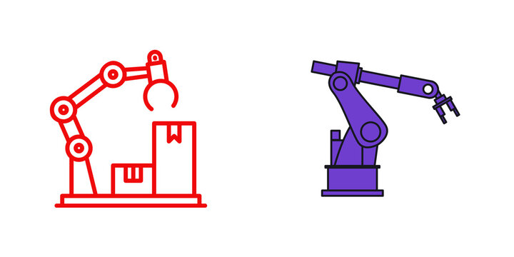 Robotic arm icons, industrial automation symbols, isolated on transparent background