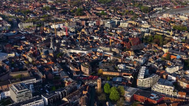 A panoramic Aerial view of the city Hasselt Belgium, on a sunny spring noon