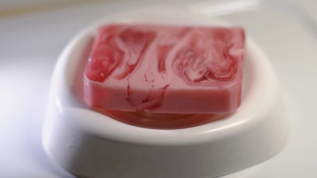 A bar of soap without synthetic substances made from natural ingredients, close-up