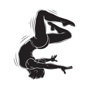 Silhouette of a gymnast performing a complex pose. Representing flexibility, strength, and athletic achievement.