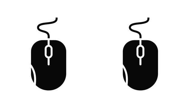 Computer mouse icon in solid black and outline styles isolated on white background vector graphic