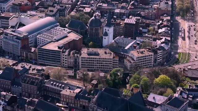 A panoramic Aerial view of the city Liege in Belgium, on a sunny spring morning