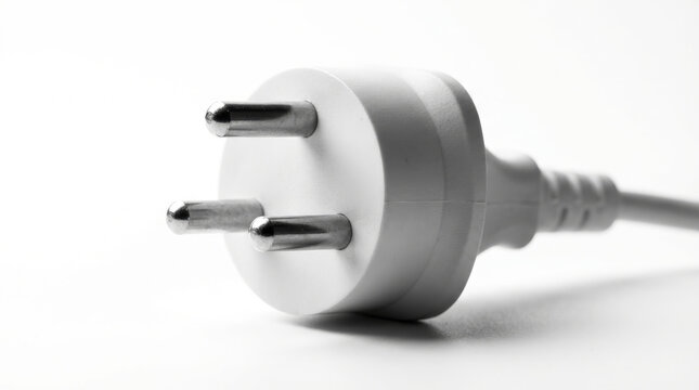 Close-up of a white electrical plug with three pins