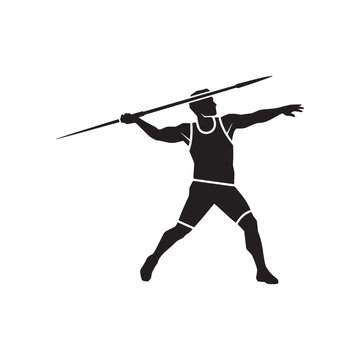 Athlete holding spear in dynamic throwing pose silhouette style