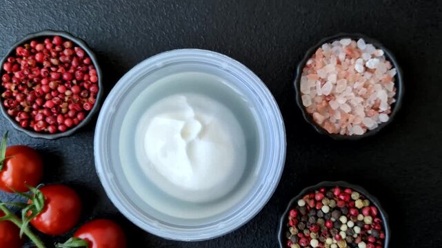 Fresh white burrata cheese with tomatoes for a salad. Burrata cheese as a food background for your design