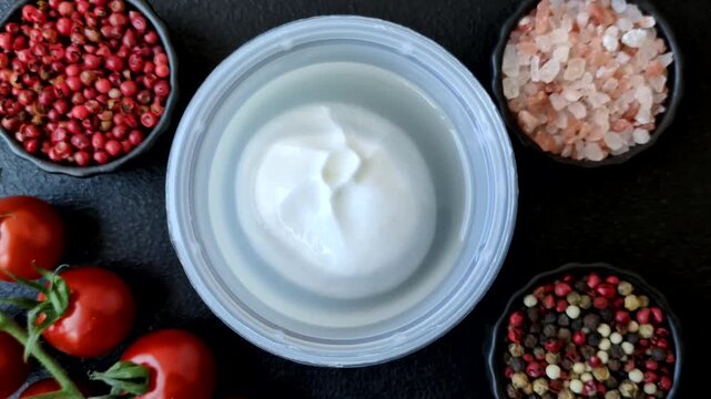 Fresh white burrata cheese with tomatoes for a salad. Burrata cheese as a food background for your design