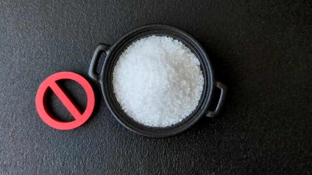 The salt ban sign as a concept to stop the problem of heart attack and pressure, a call to diet. The salt ban sign as a background for your design