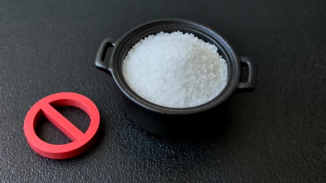 The salt ban sign as a concept to stop the problem of heart attack and pressure, a call to diet. The salt ban sign as a background for your design