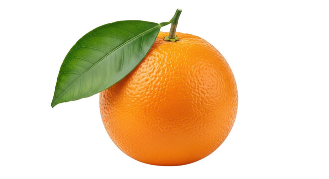 Fresh ripe orange fruit with green leaf isolated on transparent background