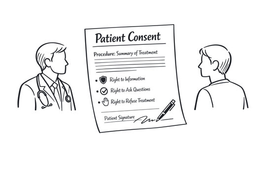Medical informed consent and patient rights concept showing a floating