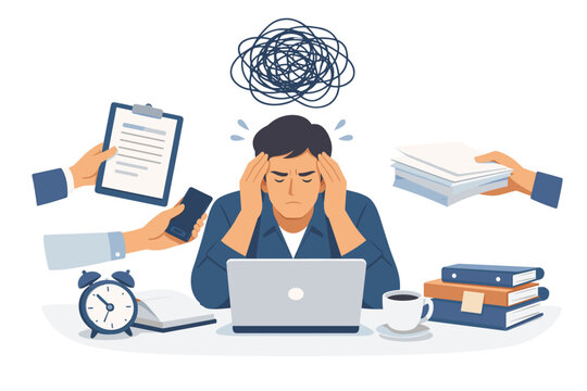 A professional experiencing a stress reaction in a workplace environment,