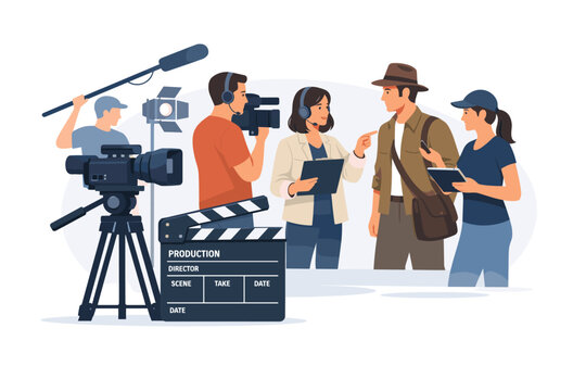 Film production scenario where a creative team coordinates shooting and
