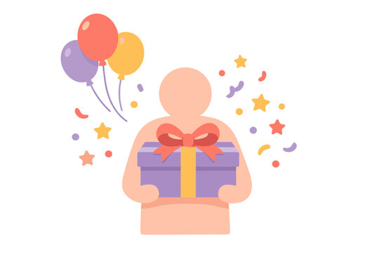 Gift giving celebration concept on white: a human figure with arms extended