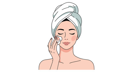 Woman removing makeup with cotton pad face care routine beauty illustration silhouette high quality professional detailed modern elegant stylish clean crisp © CreativeAkash099