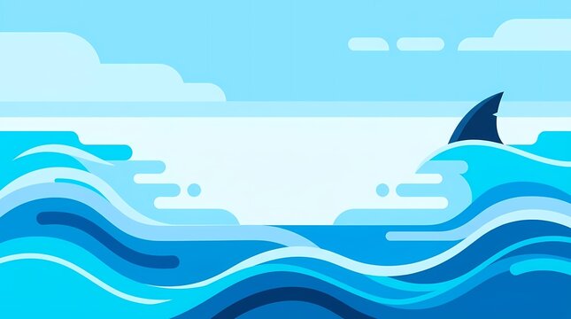Shark fin swimming in the blue ocean waves with bright sky Shark Awareness Week background