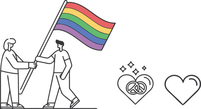 Minimalist pride symbols and unity with rainbow flag
