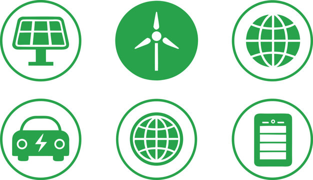 Green set depicting renewable energy, sustainability, and technology