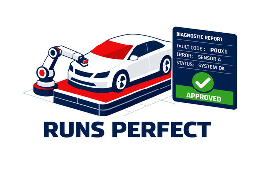 Mechanics and vehicle diagnostics concept with an isometric minimal car
