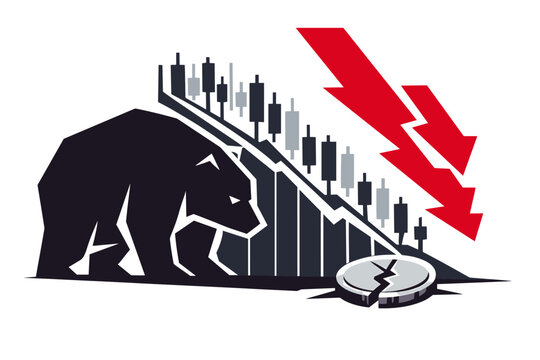 Economic recession and bearish market concept depicting a large bear