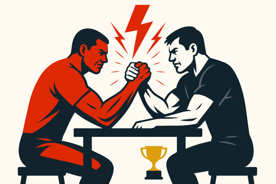 Competitive arm wrestling and physical strength contest concept with two