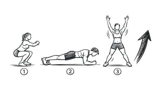 Gym exercise and full body workout concept with three sequential figure