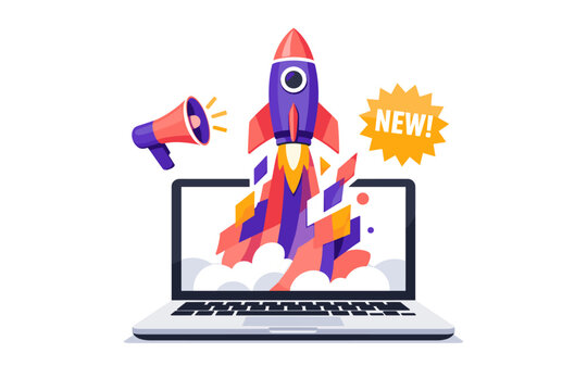 Creative product launch and innovative debut concept showing a bold rocket