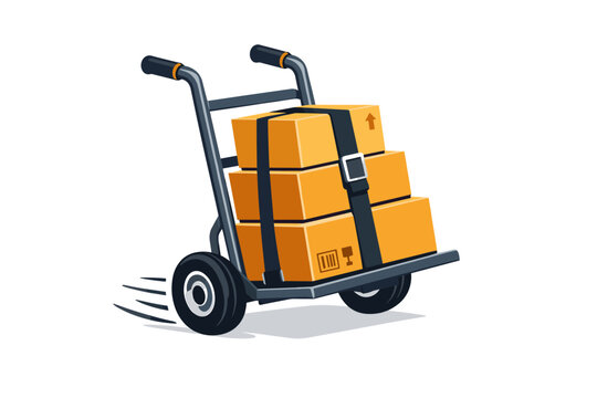Industrial hand truck and warehouse logistics concept showing a bold