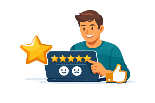 Customer satisfaction and user rating feedback concept with a smiling