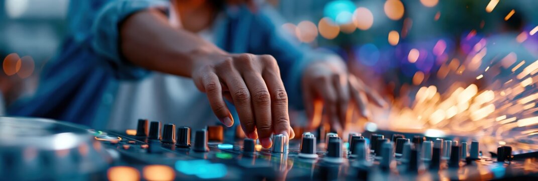 DJ mixer malfunctioning with sparks flying from control panel during live music performance