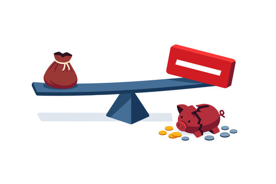 Business money loss and budget deficit concept showing a bold scale of