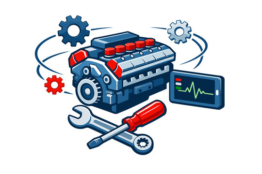 Engine diagnostics and mechanical service concept depicting a large