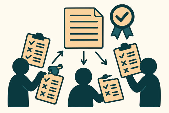 Peer review and editorial quality control concept showing three figure
