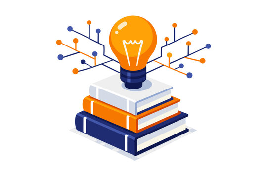 Knowledge building and lifelong learning concept featuring a bold stack of