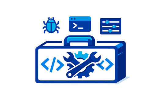 Digital software toolbox and developer toolkit concept featuring a bold