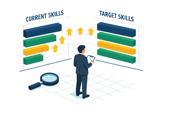 Talent gap analysis and workforce skill benchmarking concept showing a