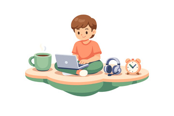Fototapeta premium Remote work productivity concept showing a person sitting with a laptop on