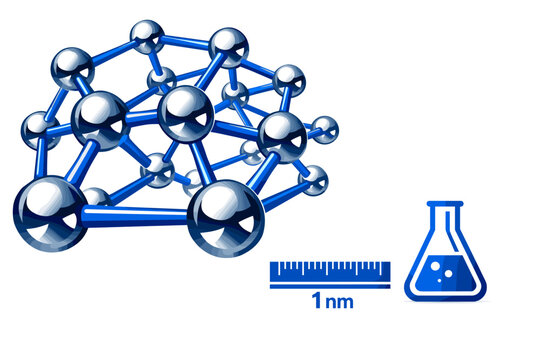 Nanotechnology and materials science concept depicting a magnified atomic
