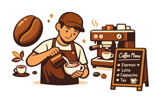 Coffee culture and specialty caf e ritual concept with a barista figure