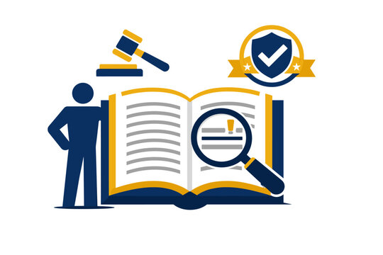 Regulatory compliance and legal framework concept showing a figure standing