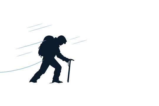 High-altitude mountaineer in a whiteout and navigating the extreme concept