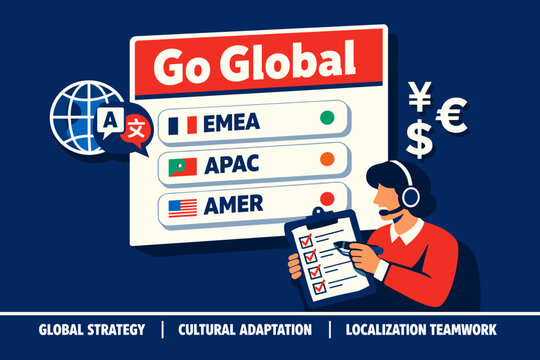 Localization and global product launch concept showing a floating launch