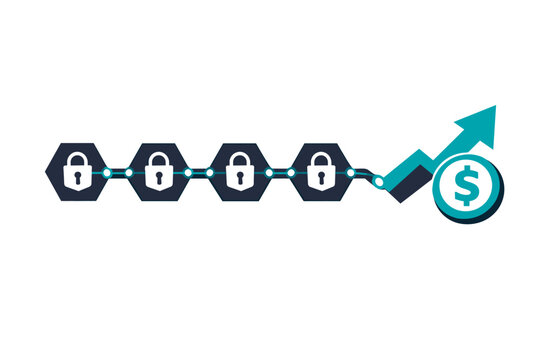 Blockchain technology and decentralized finance concept showing a chain of