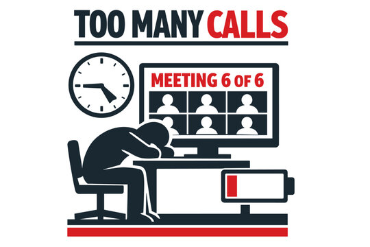 Zoom fatigue and virtual meeting overload awareness concept showing a