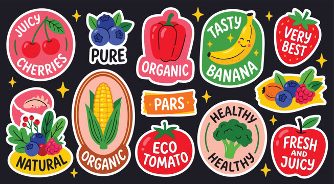 Cute Organic Fruit and Vegetable Sticker Collection