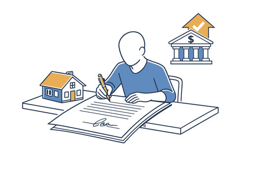 Mortgage and home loan application process concept with a figure seated at