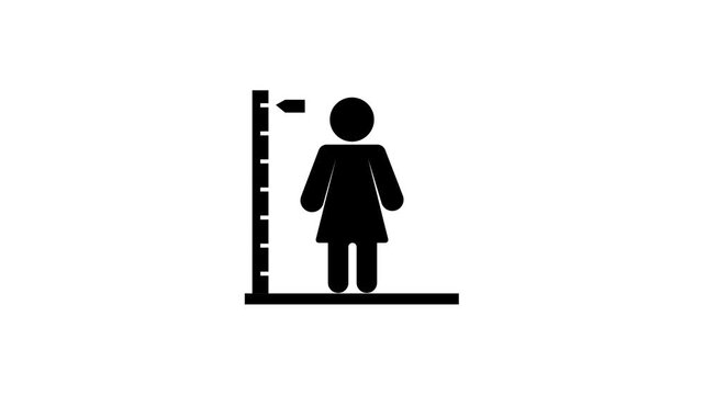 Woman silhouette animation with height chart. Woman silhouette digital black profile. Woman silhouette technology interface graphic on white background for measurement.